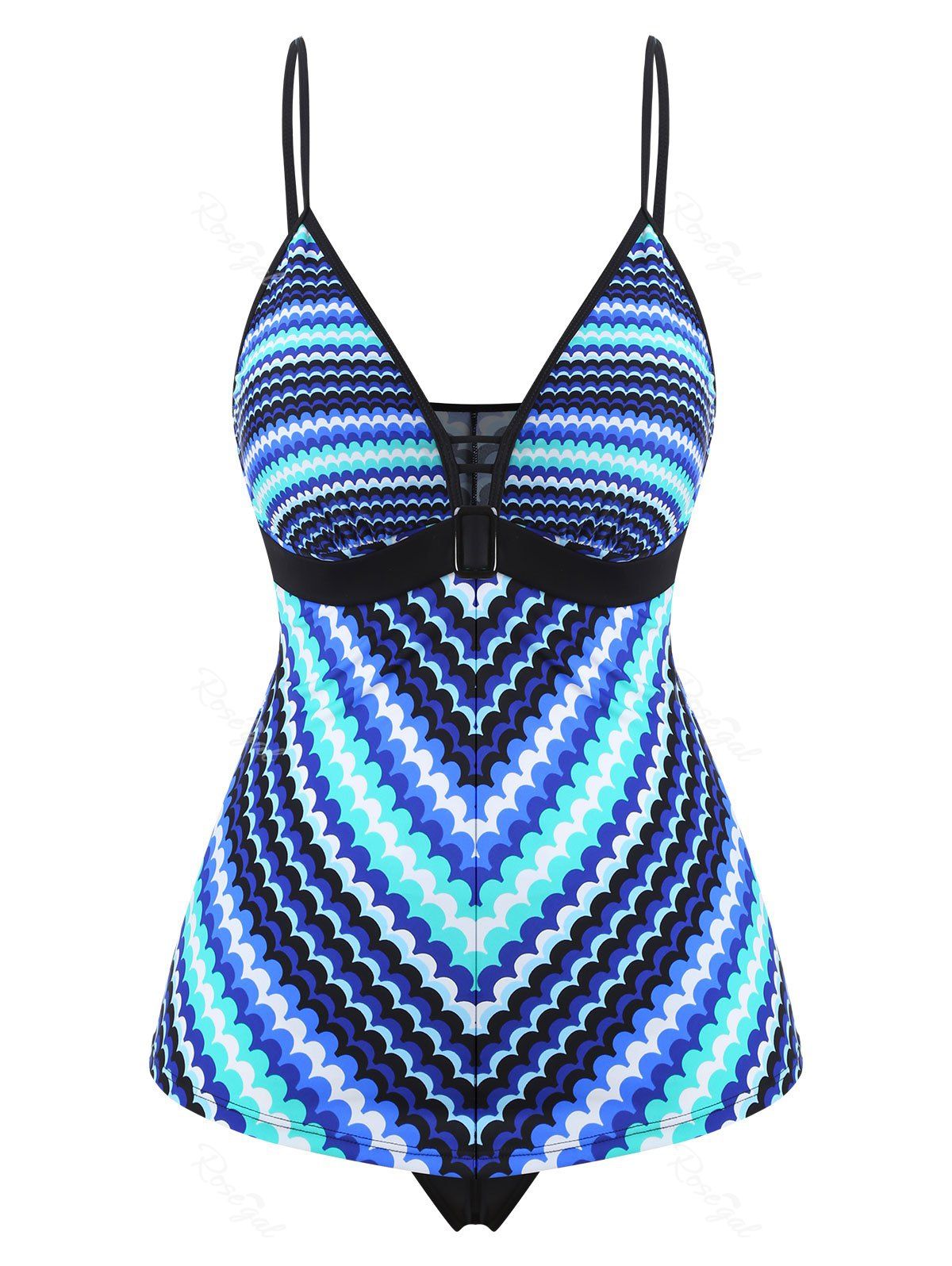 

Plus Size Wave Print Cami Tankini Swimsuit, Blue