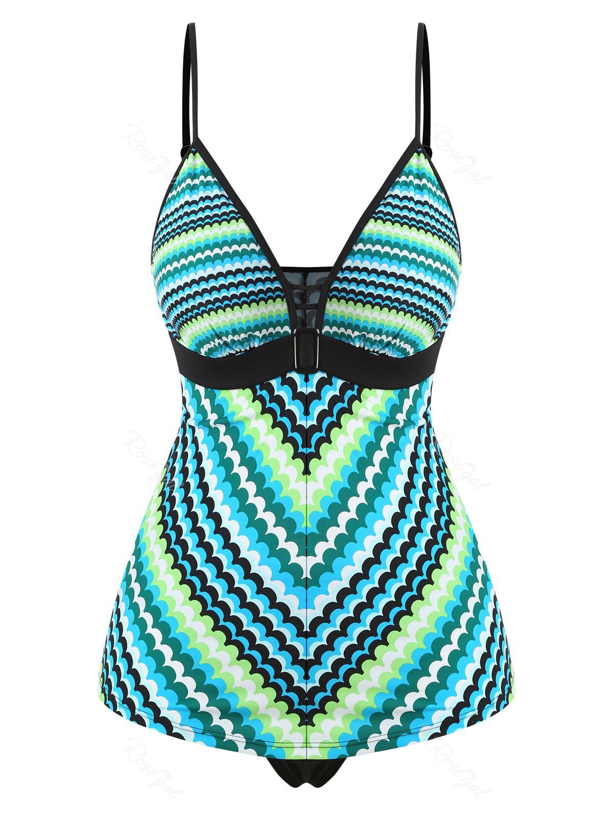 

Plus Size Wave Print Cami Tankini Swimsuit, Green