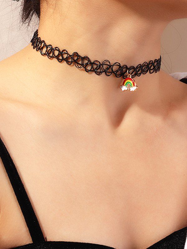 

2Pcs Lace Rainbow Choker Necklace, Black