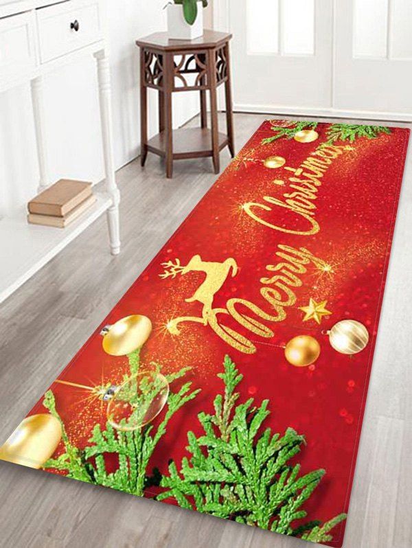 

Christmas Balls Deer Greeting Pattern Water Absorption Area Rug, Multi