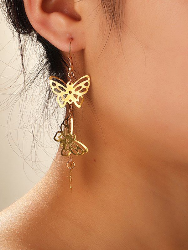 

Metallic Hollowed Butterfly Pendant Earrings, Gold