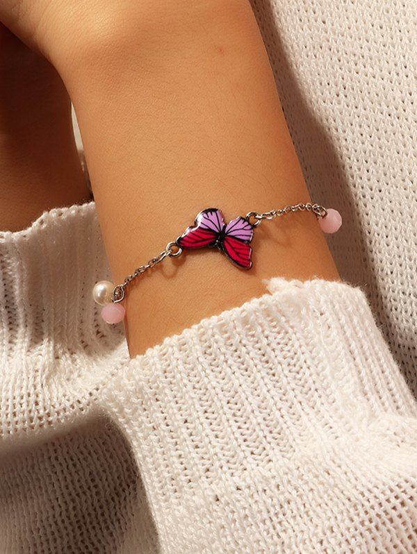 

Chain Butterfly Pendant Bracelet, Rose red