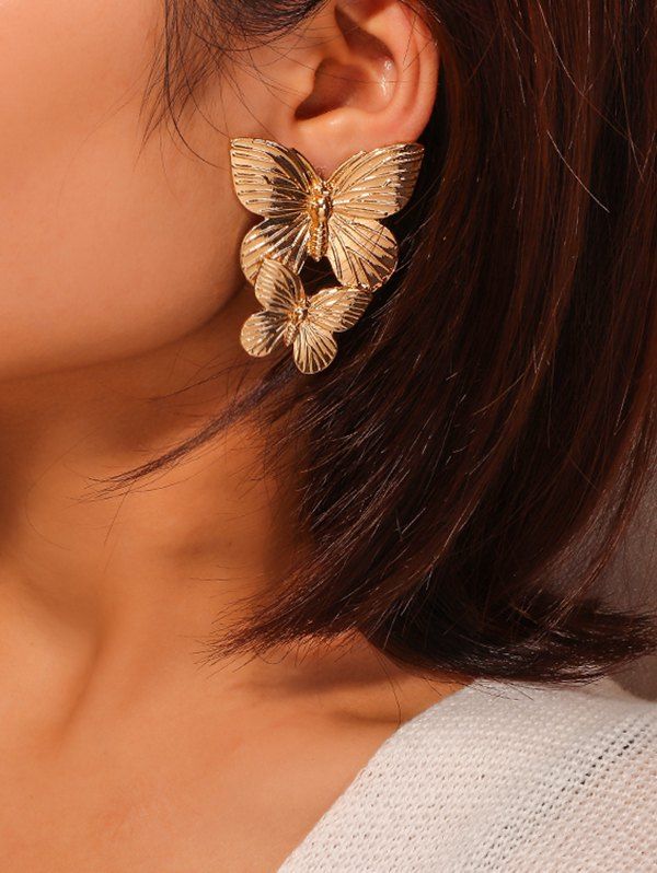 

Retro Butterfly Metallic Earrings, Gold