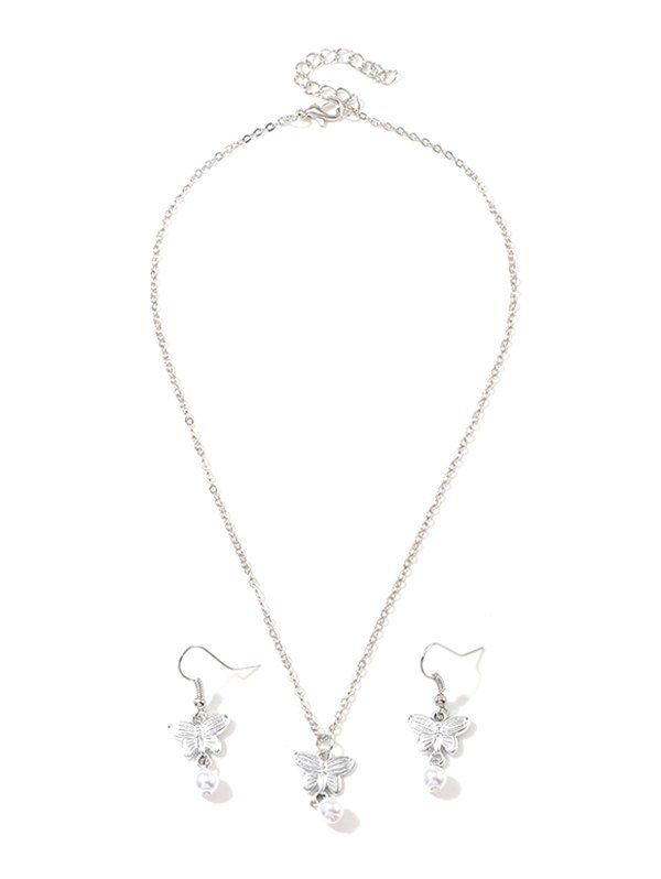 

Artificial Pearl Butterfly Pendant Necklace and Hook Earrings, Silver