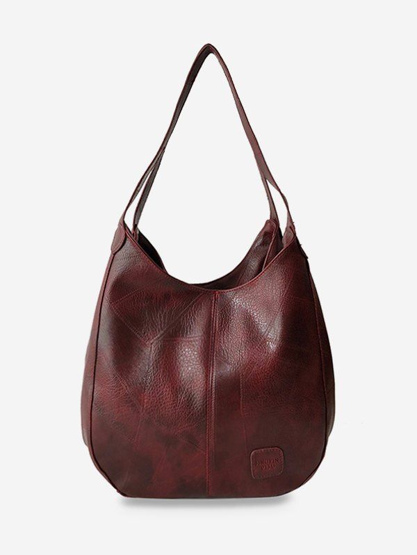 

Leather Patched Pattern Leather Bag, Red wine