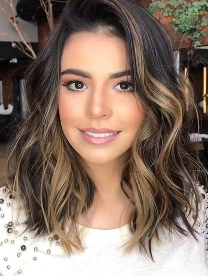 

Synthetic Mixed Side Part Body Wave Medium Wig, Light brown