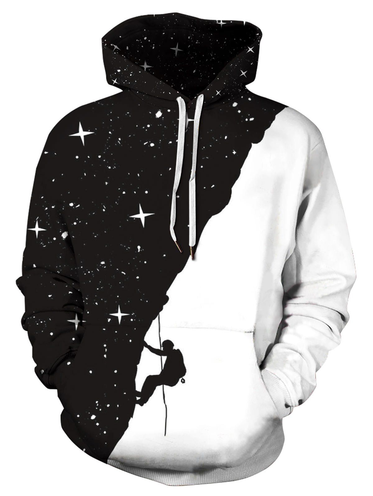 

Contrast Color Climbing Print Pocket Hoodie, Black