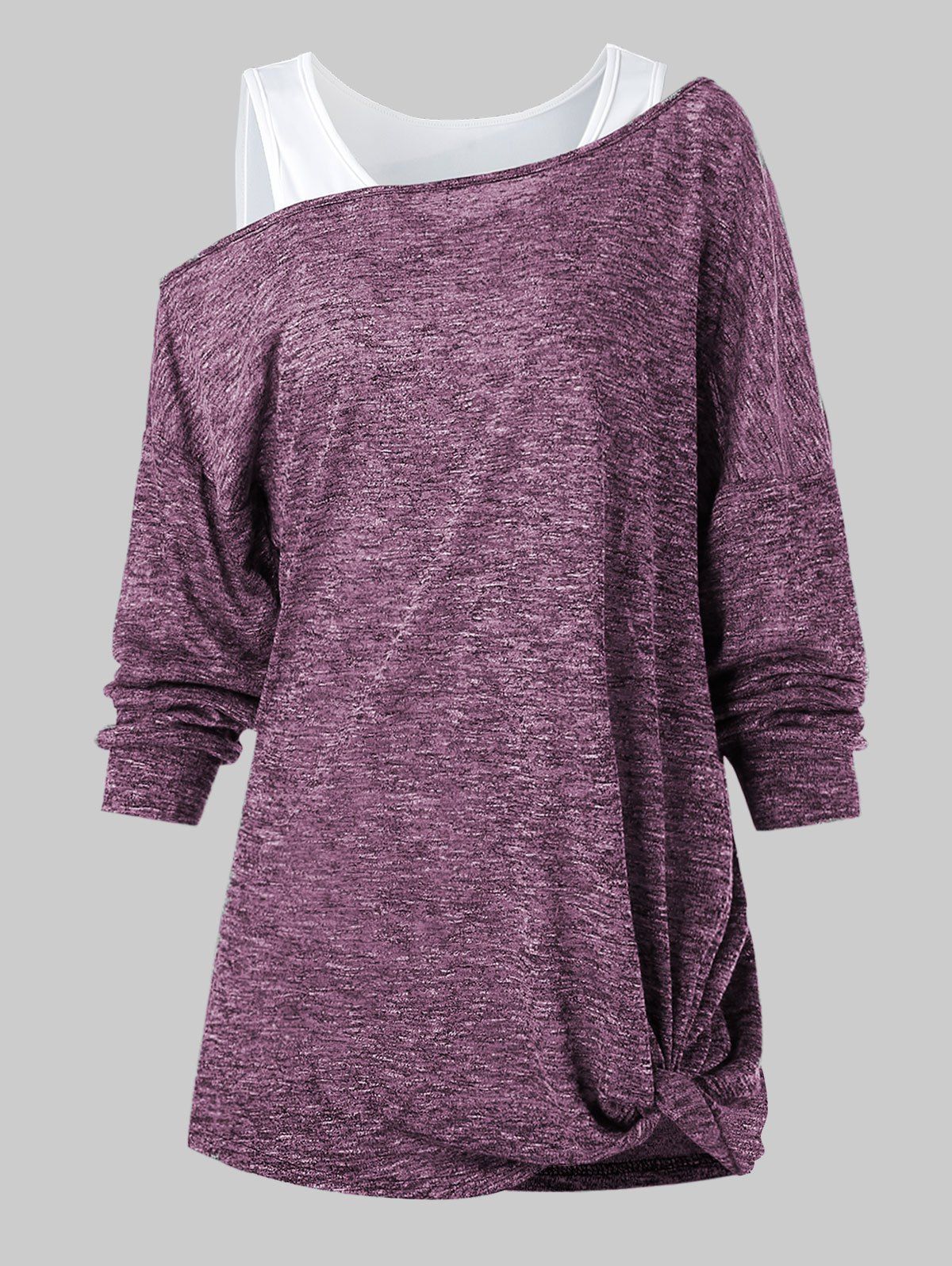 

Skew Collar Marled T Shirt with Solid Tank Top, Maroon
