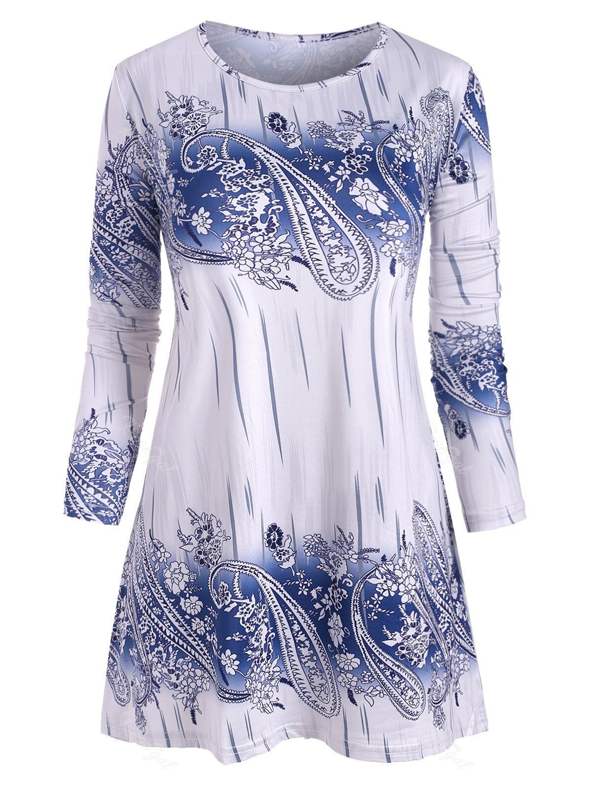 

Plus Size Paisley Floral Print Long Tunic Tee, Beige