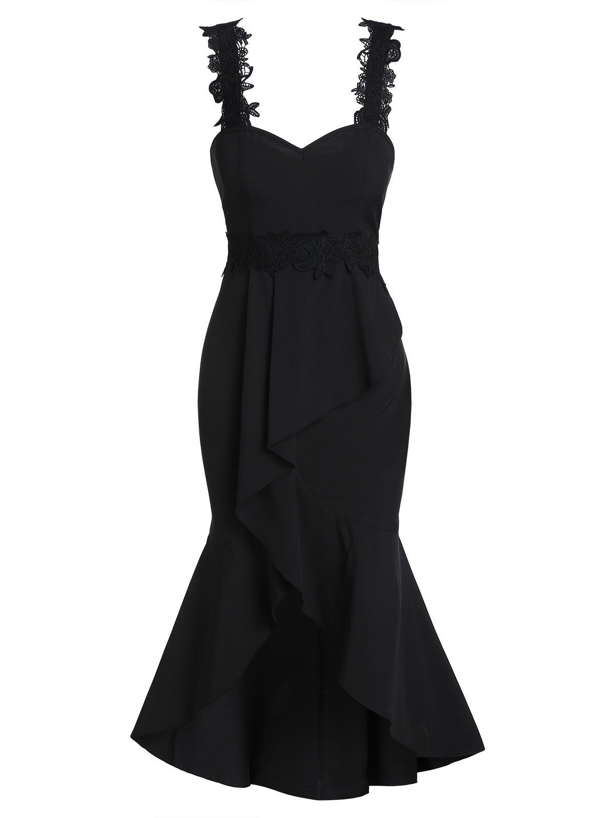 

Lace Strap High Low Solid Dress, Black