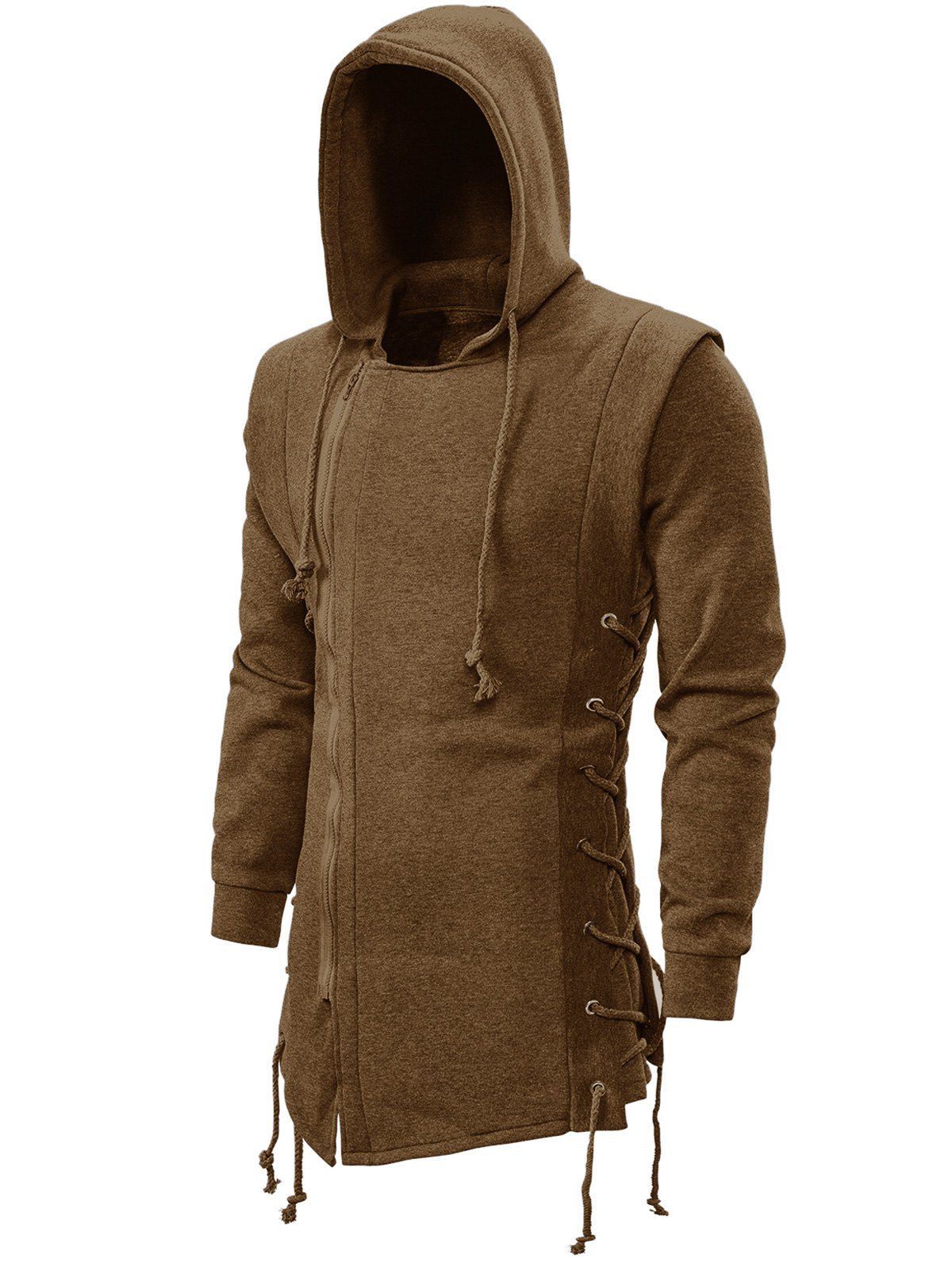 

Side Lace Up Fleece Gothic Hoodie, Light brown