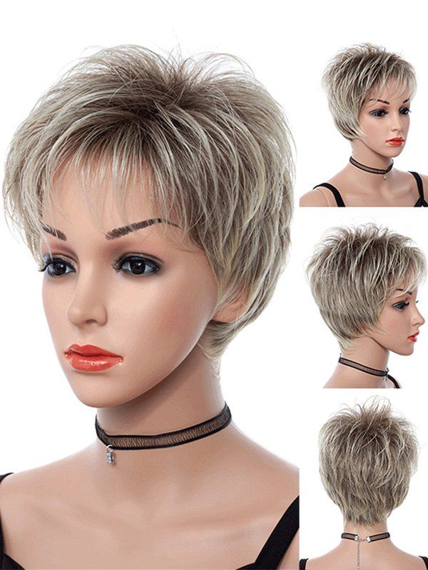 

Straight Fluffy Short Ombre Synthetic Wig, Light khaki