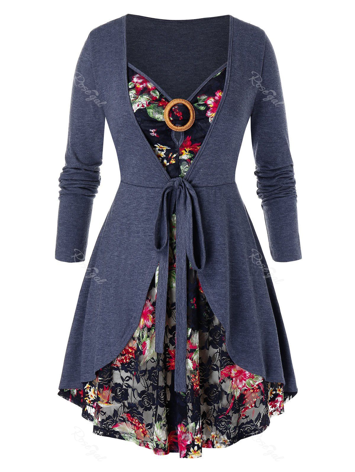 

Plus Size Sweetheart Collar Bowknot Embellished Top, Blue gray