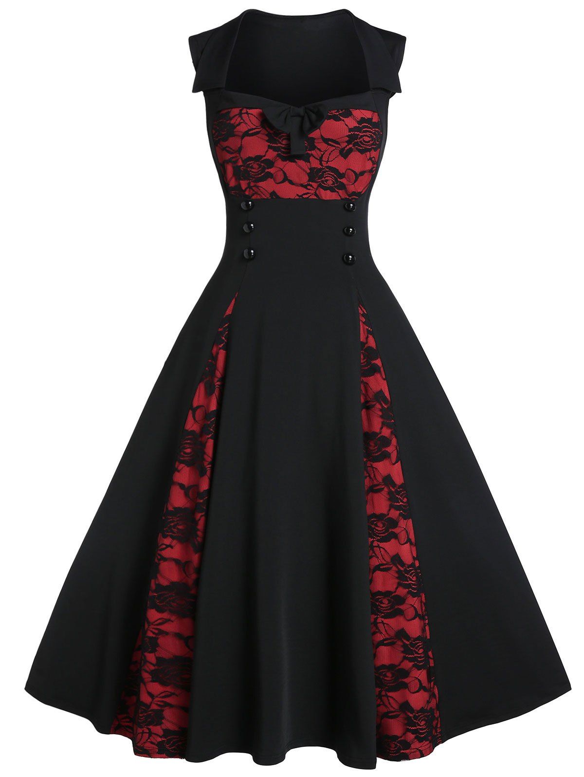 

Two Tone Rose Lace A Line Dress, Black