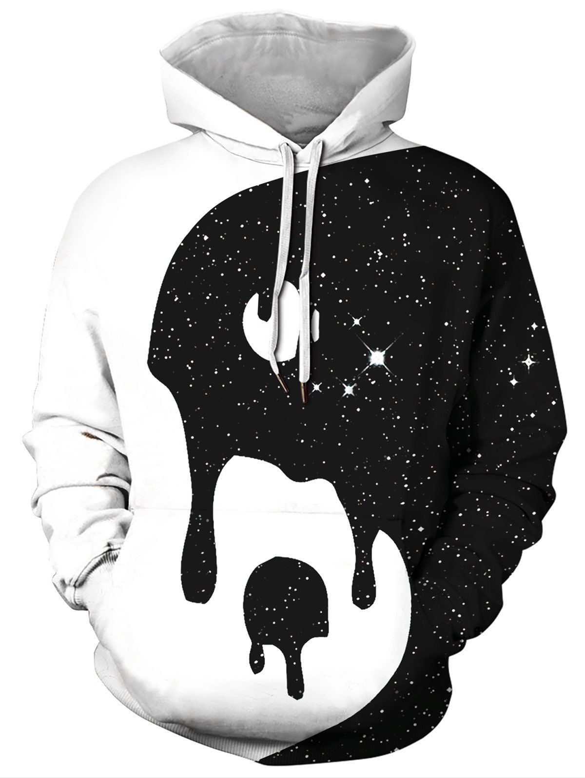 

Contrast Color Space Print Pocket Hoodie, Black