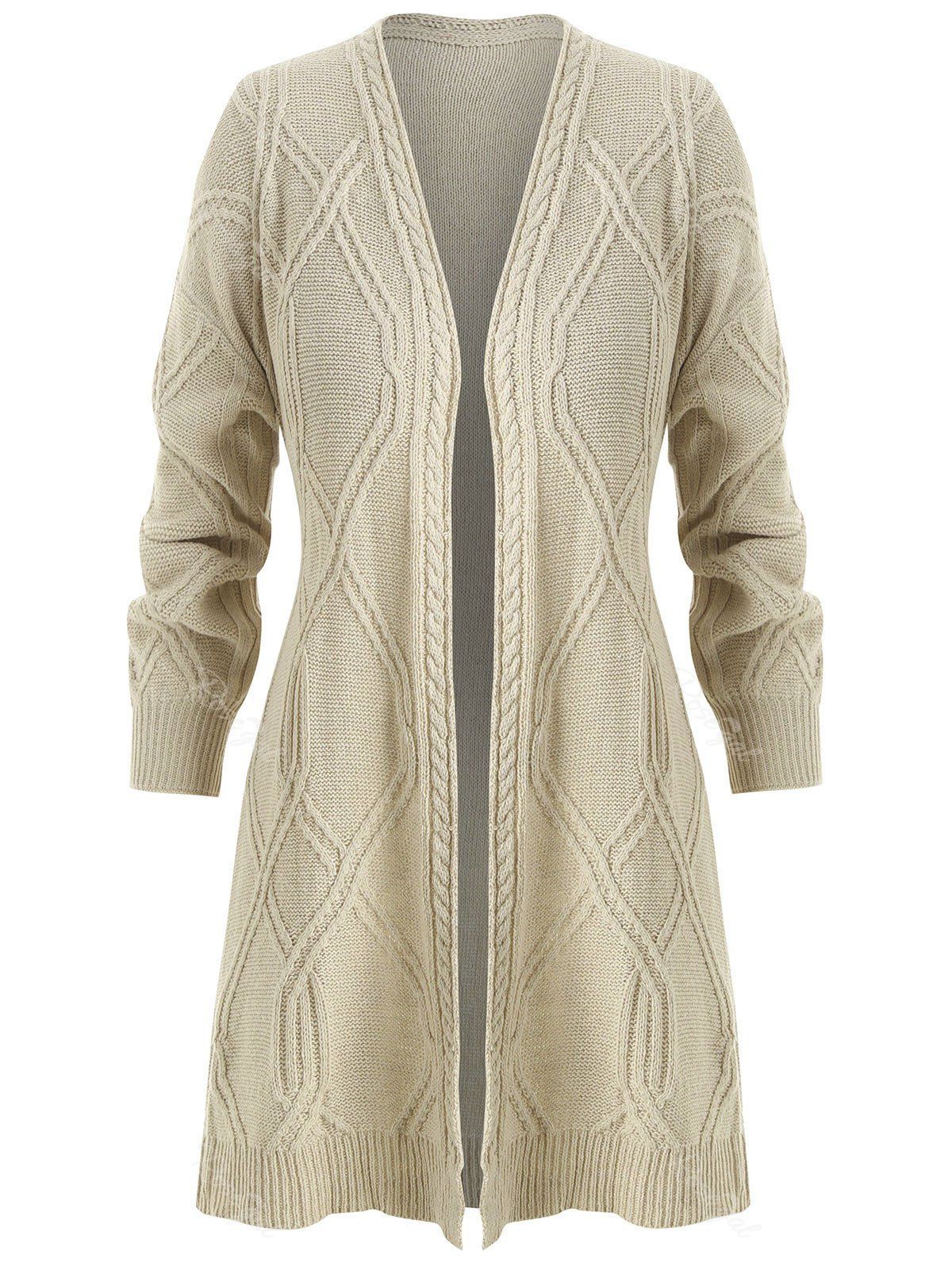 

Plus Size Drop Shoulder Open Front Cardigan, Tan brown