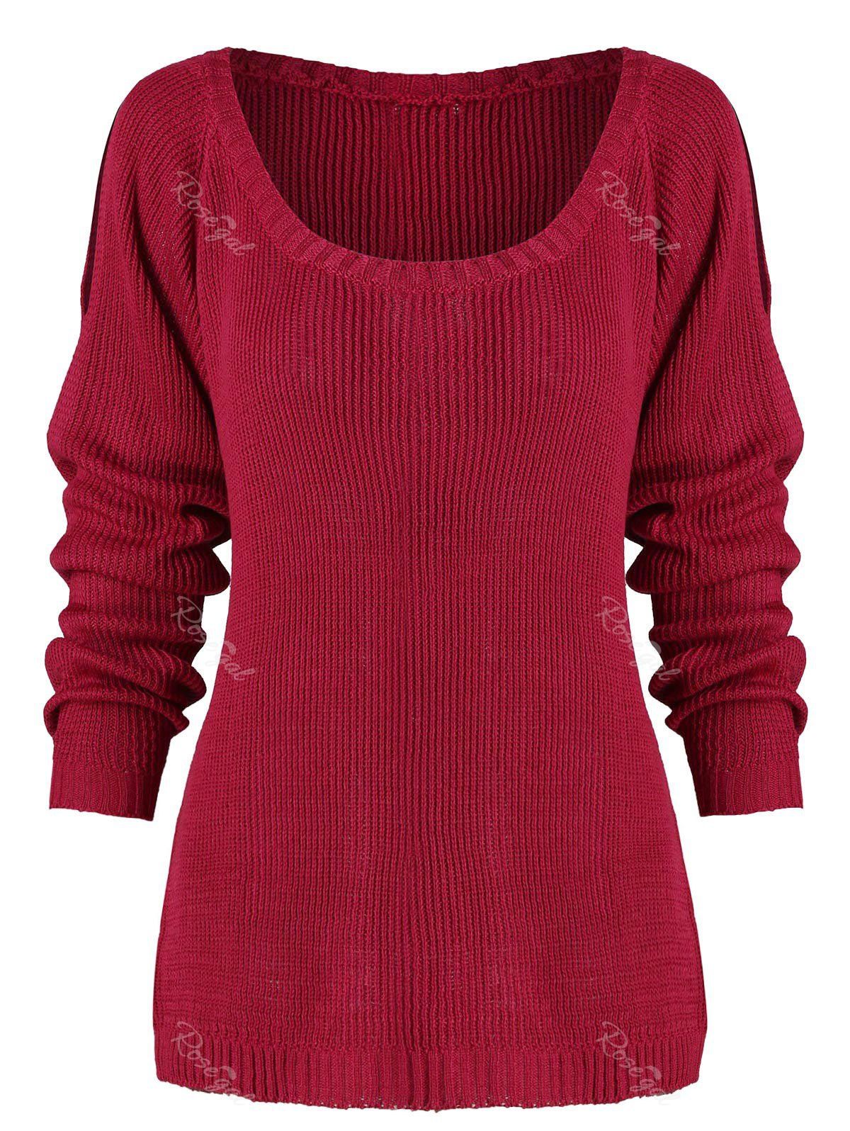 

Plus Size Raglan Sleeve Cold Shoulder Sweater, Red