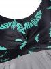 Bat Print Front Twist Mesh Panel Tankini Swimsuit -  