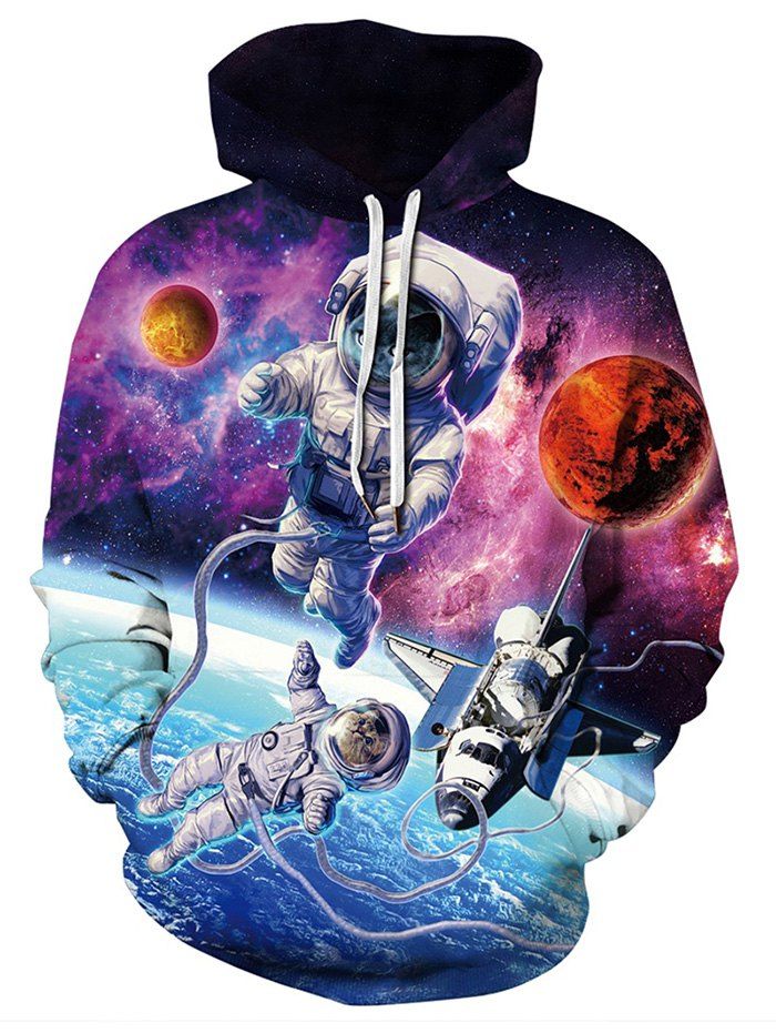 

Astronaut Cat Pattern Pocket Hoodie, Multi