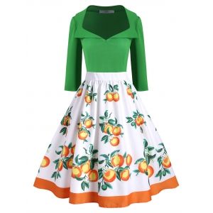 

Side Zipper Contrast Orange Print Plus Size Dress, Green
