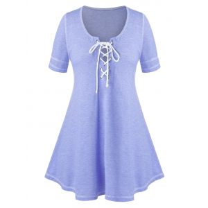

Plus Size Lace Up Heathered Swing T Shirt, Purple sage bush