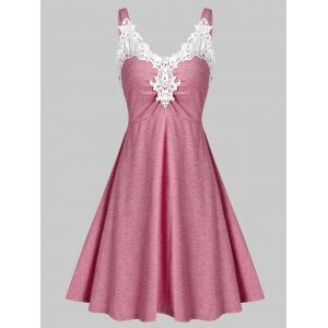 

Lace Panel Ruched Mini A Line Dress, Rose red