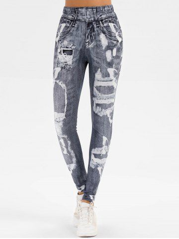 

Butterfly Ripped Print Skinny Jeggings, Gray cloud