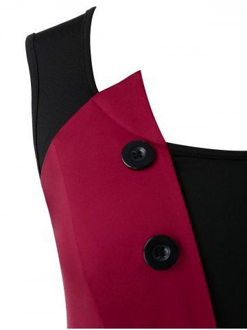 

Plus Size Colorblock D Ring Pin Up Dress, Red wine