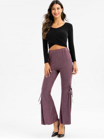 

High Waisted Heathered Cinched Flare Pants, Velvet maroon