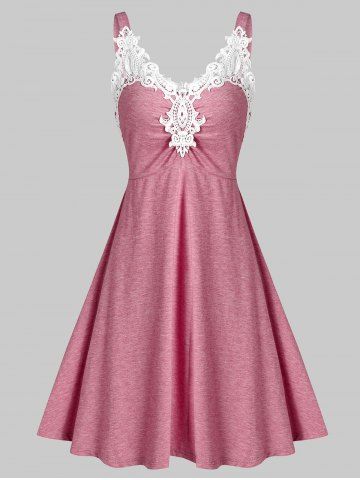 Lace Panel Ruched Mini A Line Dress