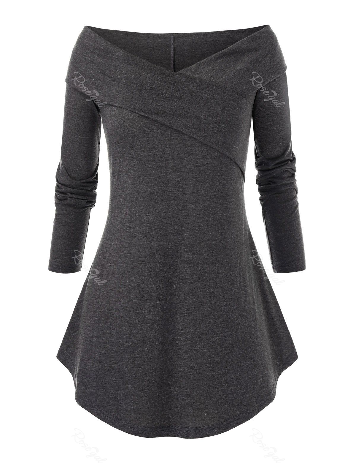 

Plus Size Off Shoulder Long Sleeve Tee, Ash gray