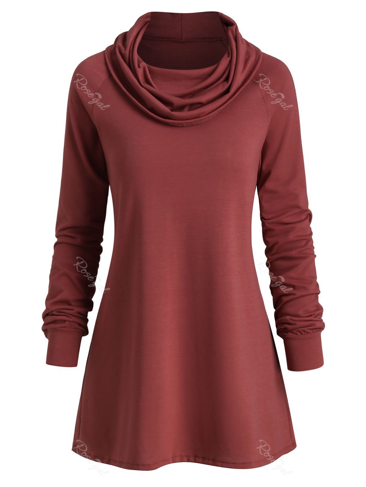 

Plus Size Cowl Neck Raglan Sleeve Plain T-shirt, Cherry red