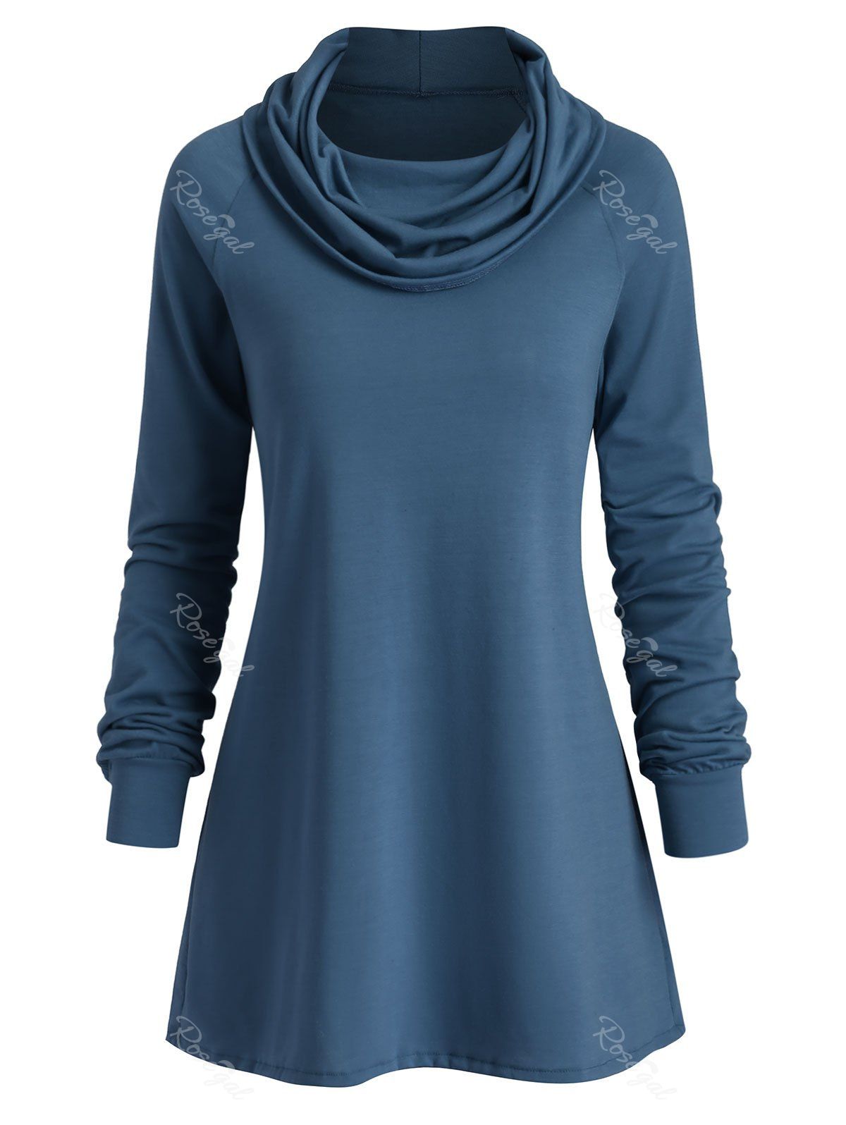

Plus Size Cowl Neck Raglan Sleeve Plain T-shirt, Blue