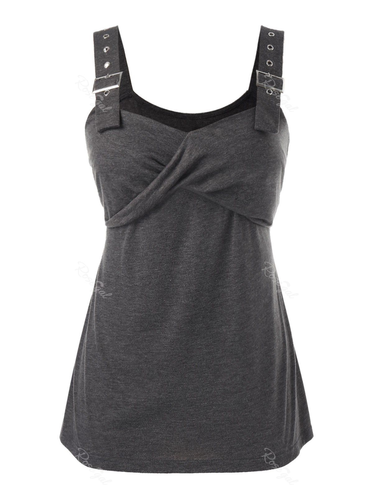 

Plus Size Space Dye Eyelet Buckle Tank Top, Gray