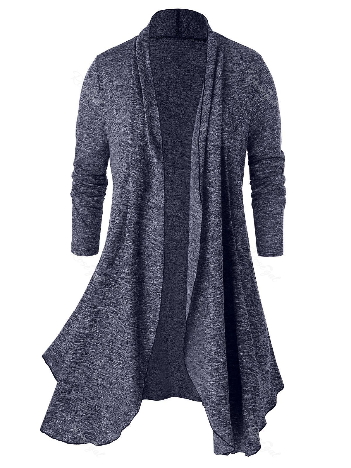 

Plus Size Marled Open Front Tunic Cardigan, Denim dark blue
