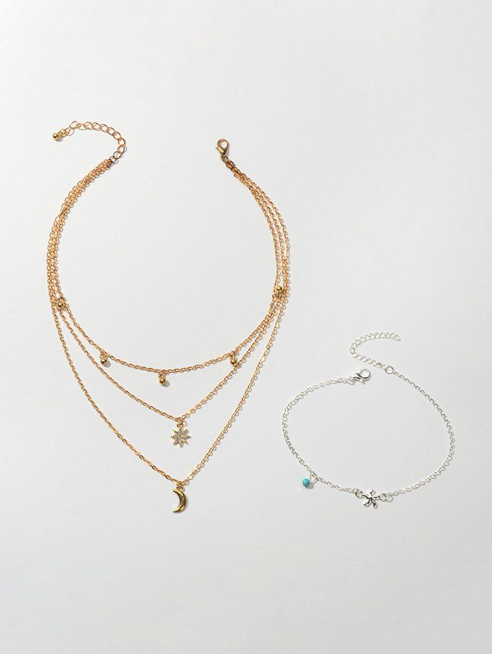 

Star Moon Layers Necklace Beach Anklet Set, Multi