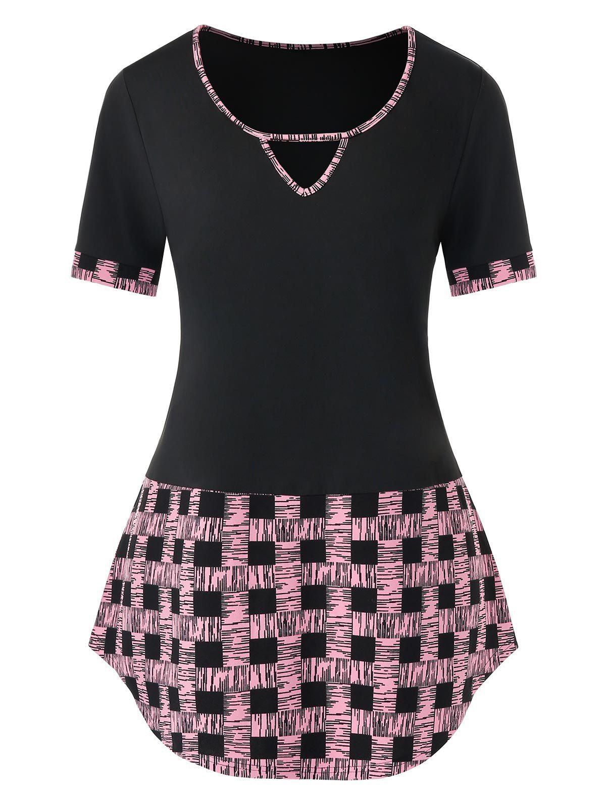 

Plus Size Plaid Keyhole T-Shirt, Black