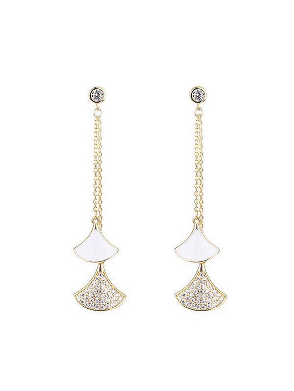 Rhinestone Sector Shape Tassel Dangle Earrings, Gold