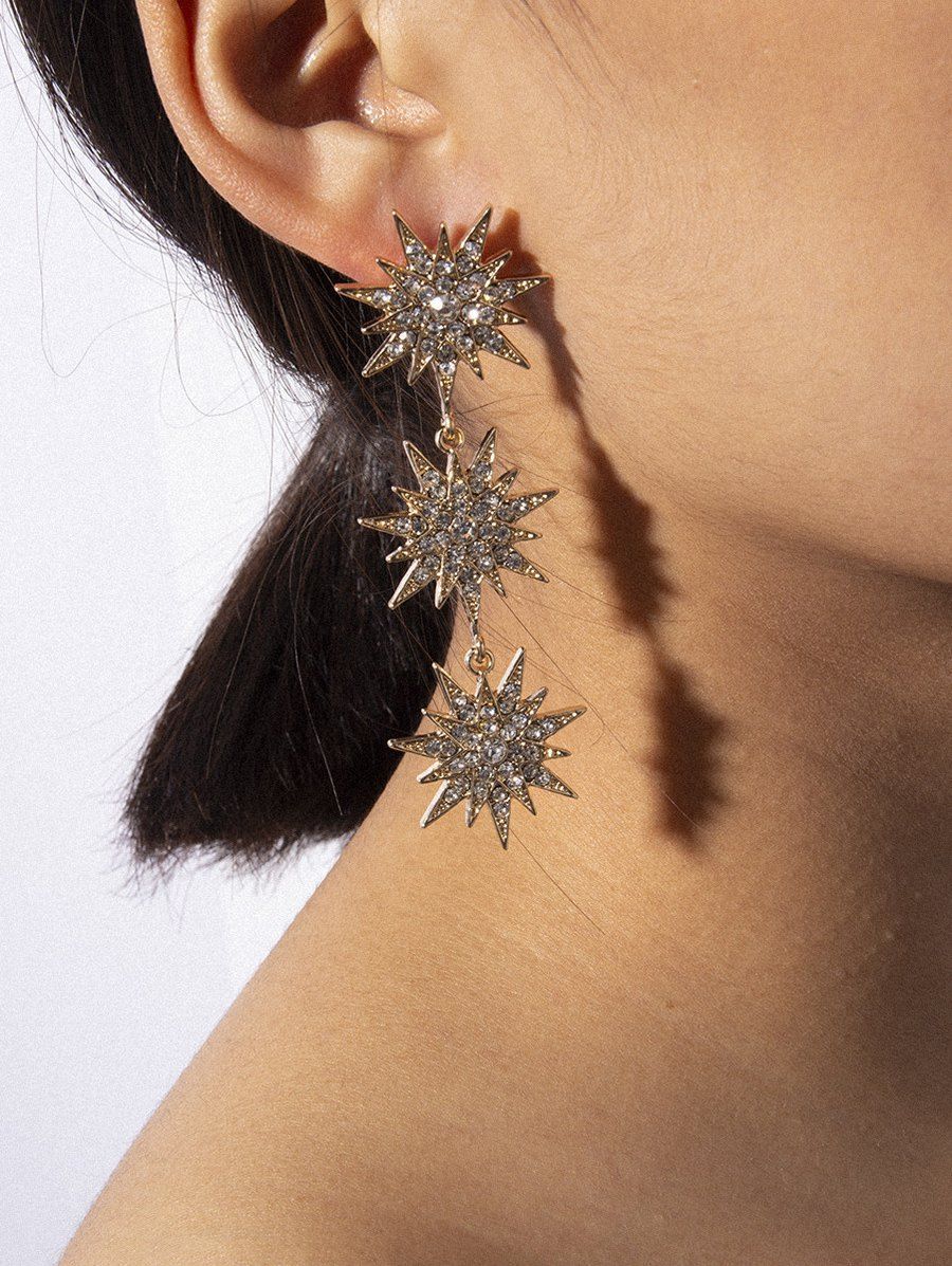 

Star Rhinestone Stud Drop Earrings, Gold