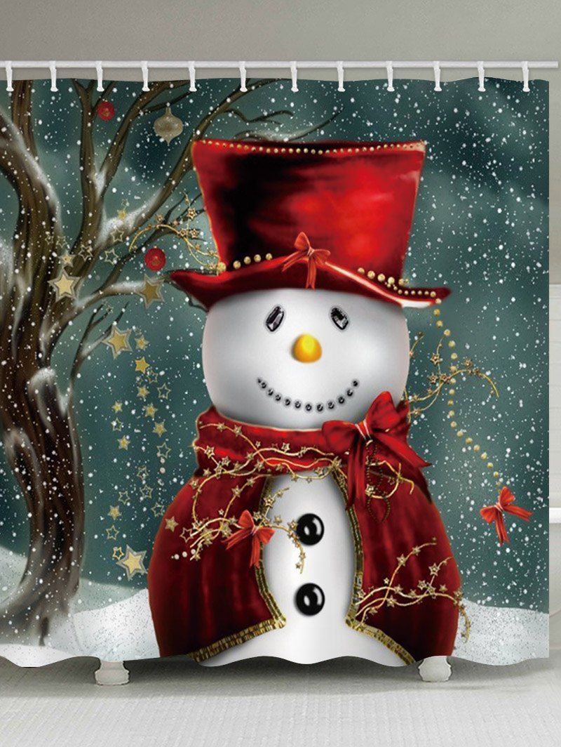 

Christmas Snowman Star Waterproof Shower Curtain, Multi