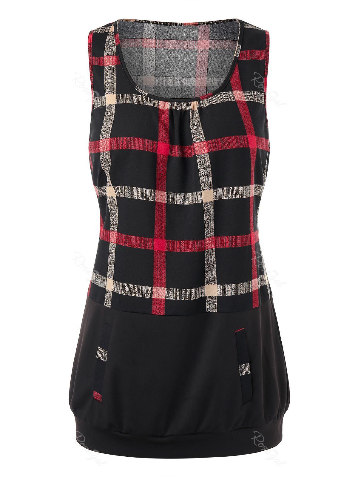 

Plus Size Checked Tank Top, Black