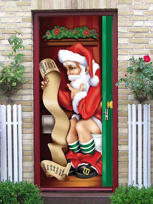 

Christmas Santa Claus Funny Pattern Decorative Door Art Stickers, Multi