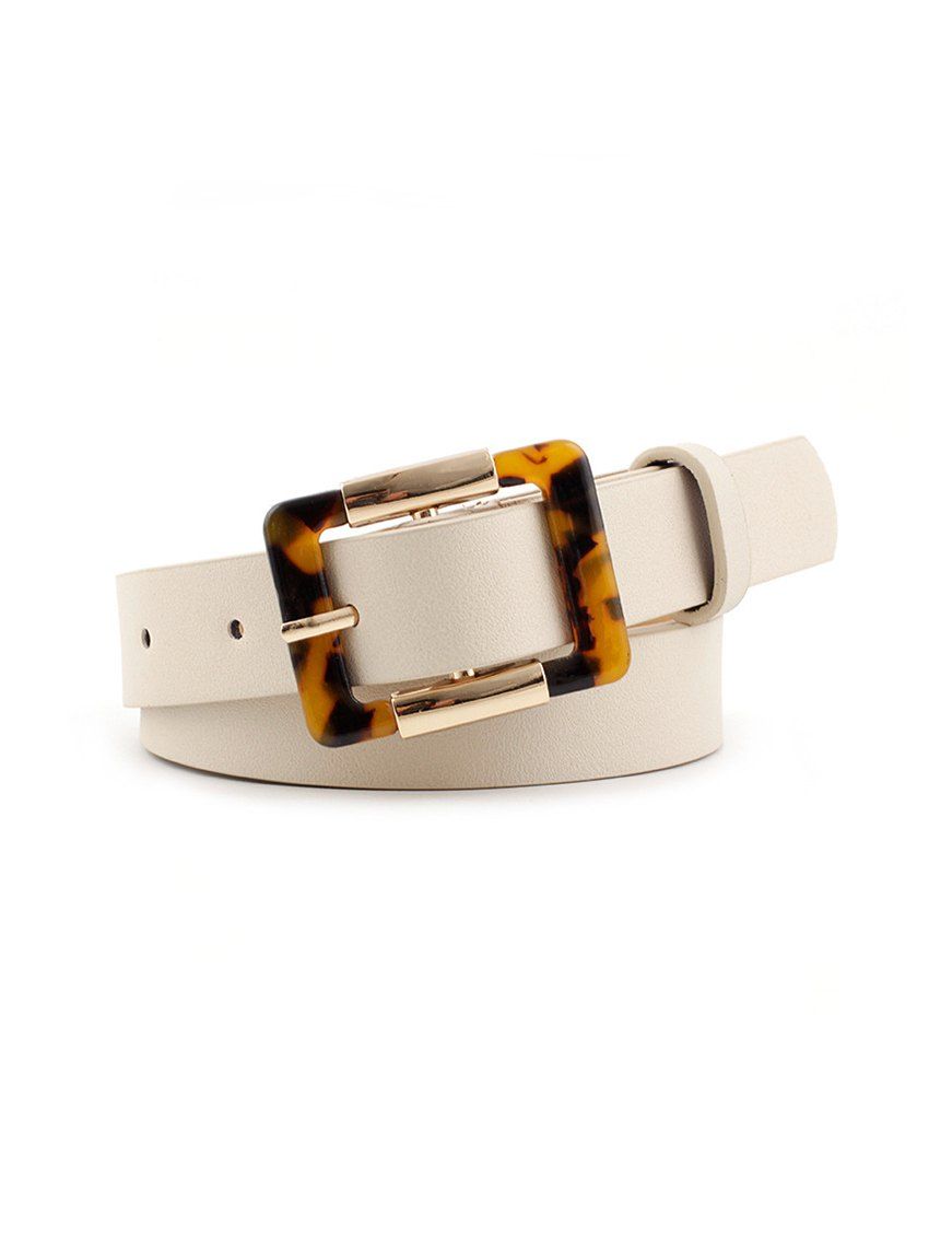 

Square Leopard Pin Buckle Belt, White