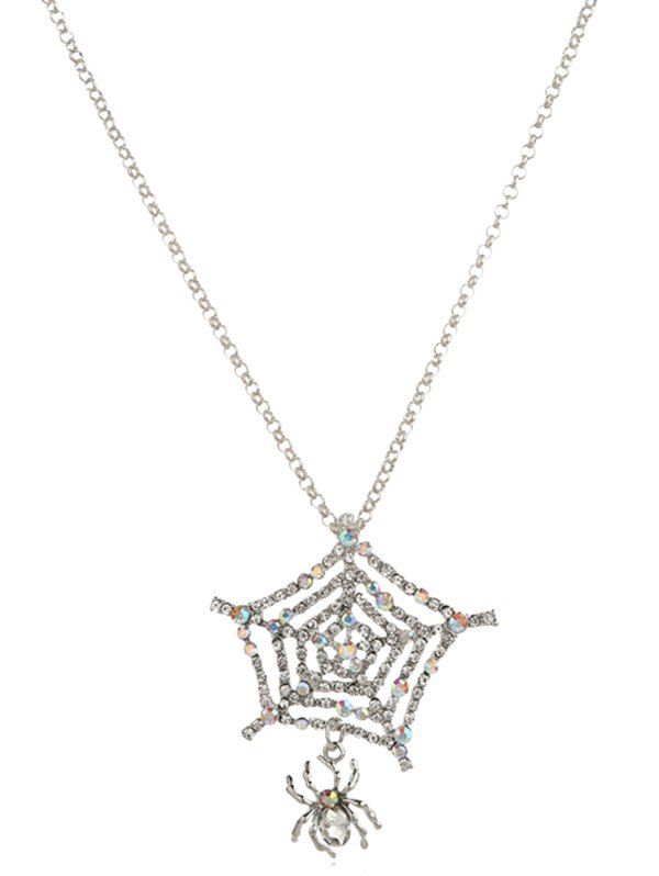 

Rhinestone Hollow Spider Web Pendant Necklace, Silver