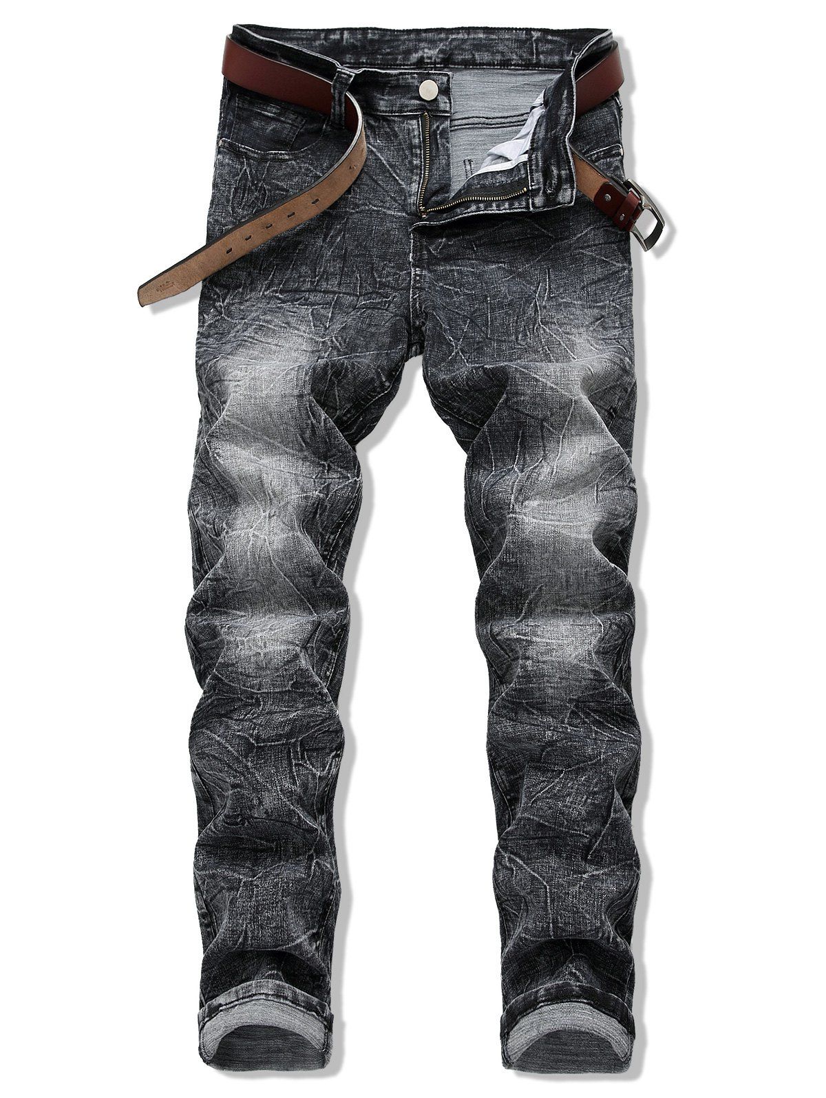 

Long Crease Wash Casual Jeans, Black
