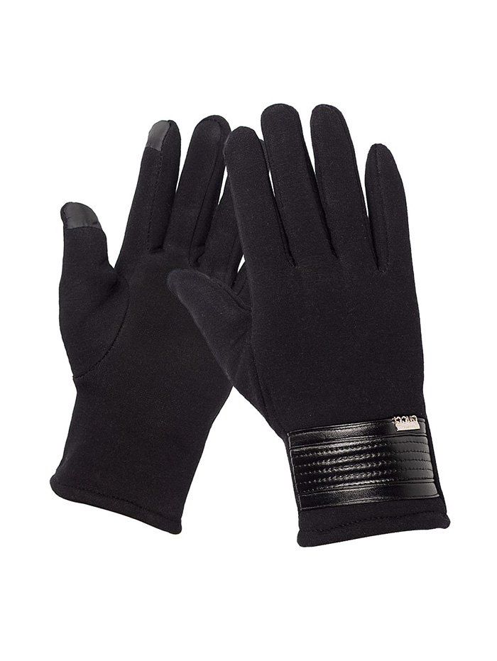 

Winter Patchwork Telefingers Fleece Warm Outdoor Gloves, Black