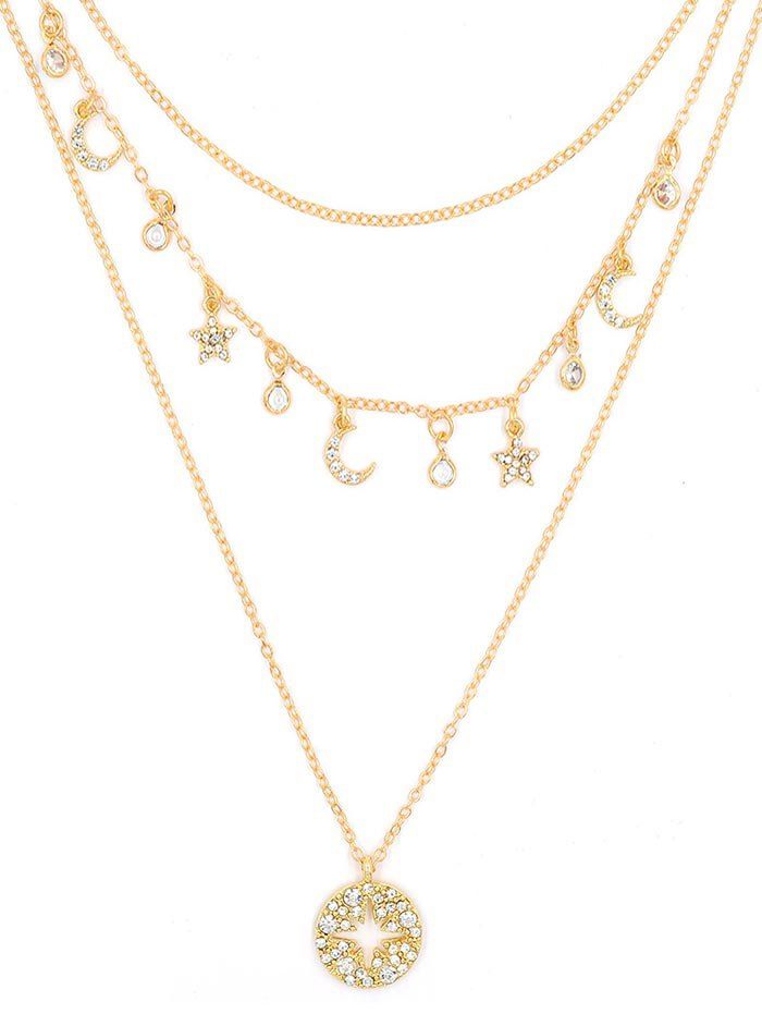 

Star Moon Rhinestone Hollow Layered Necklace, Gold