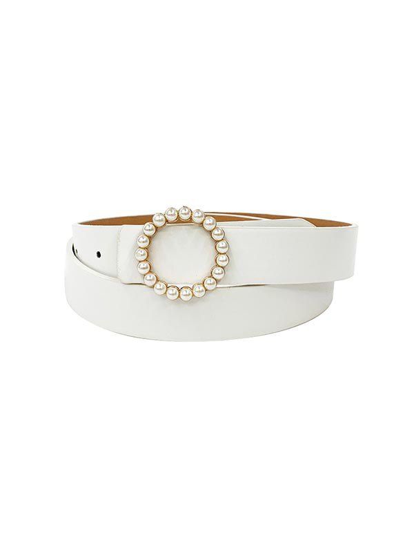 

Round Pearl Buckle Belt, White