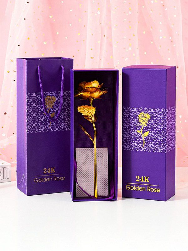 

Colorful Plated Artificial Rose Flower In A Box, Gold