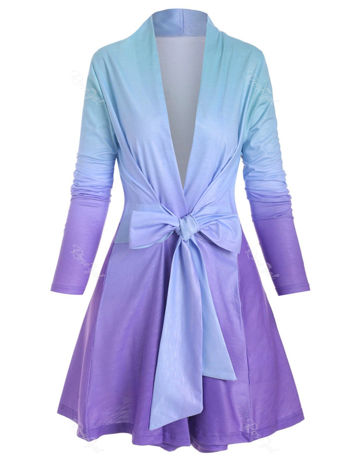 

Plus Size Ombre Color Bowknot Wrap Jacket, Purple